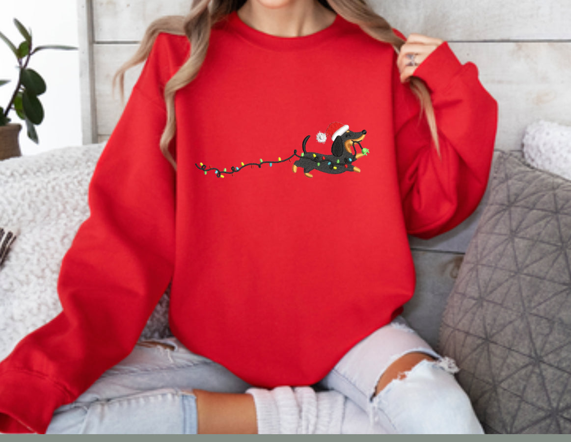 Lit Up Weiner Dog Embroidered Sweatshirt