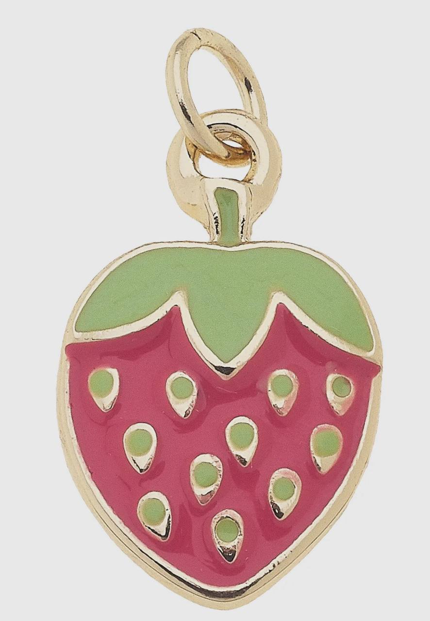 Enamel Strawberry Charm Gold 2