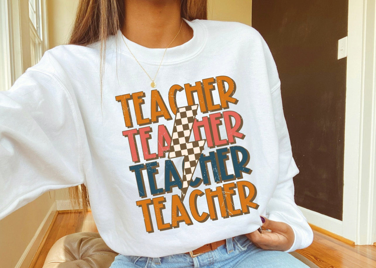 Teacher Checkered Lightning Bolt