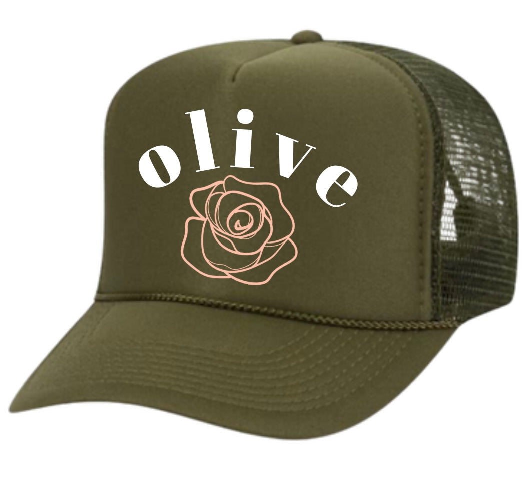 Olive Rose Green Trucker Hat-pre order ships week of Sept 22-30