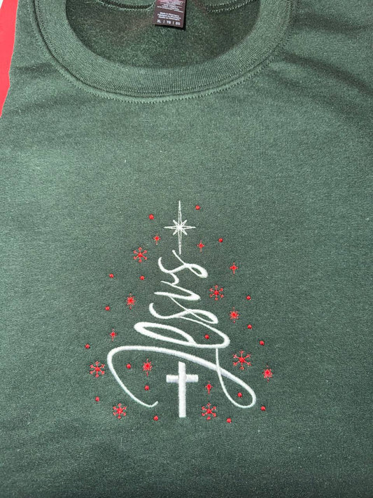 Cross Christmas Tree Embroidered Sweatshirt