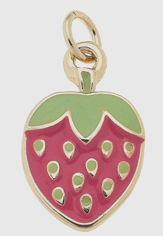 Enamel Strawberry Charm Gold 2