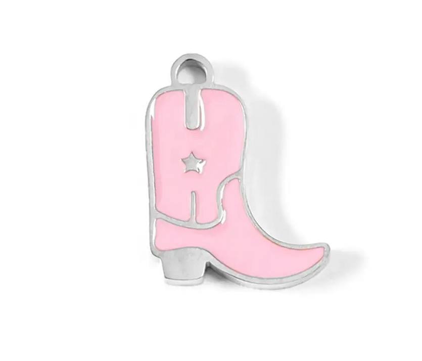 Pink Enamel Cowgirl Boot Charm